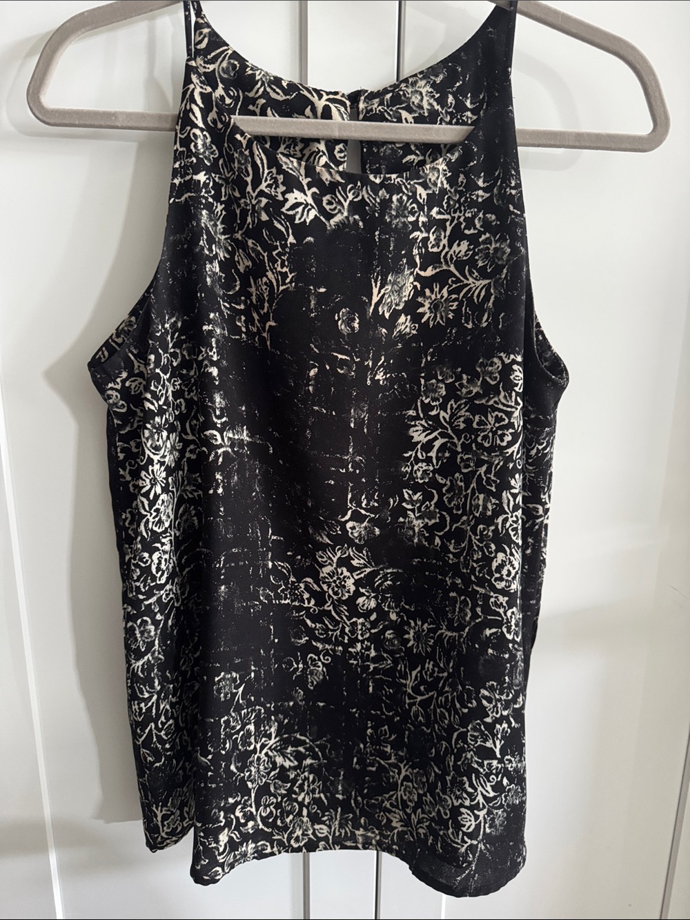 Renee C. Black and Cream Floral Tank Top